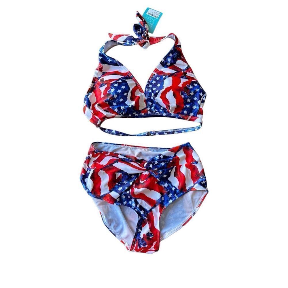 NWT Aonishua American flag high waist bikini (L)
